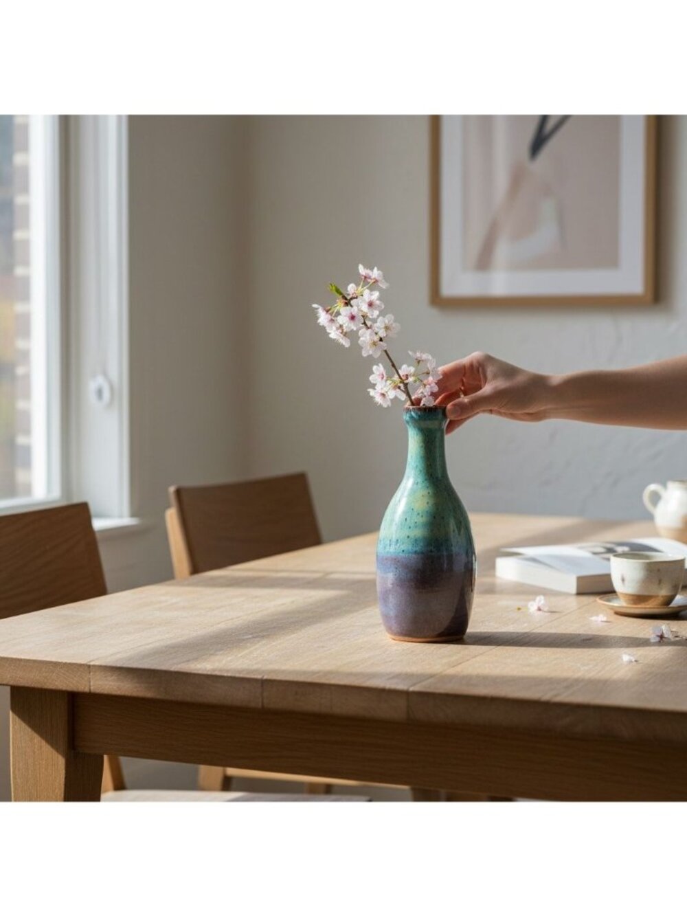 Handcrafted Ceramic Vase With Blue & Green Gradient Glaze